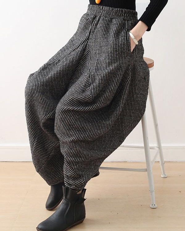 Vintage Knitted Thickening Asymmetric Lantern Wide Leg Pants