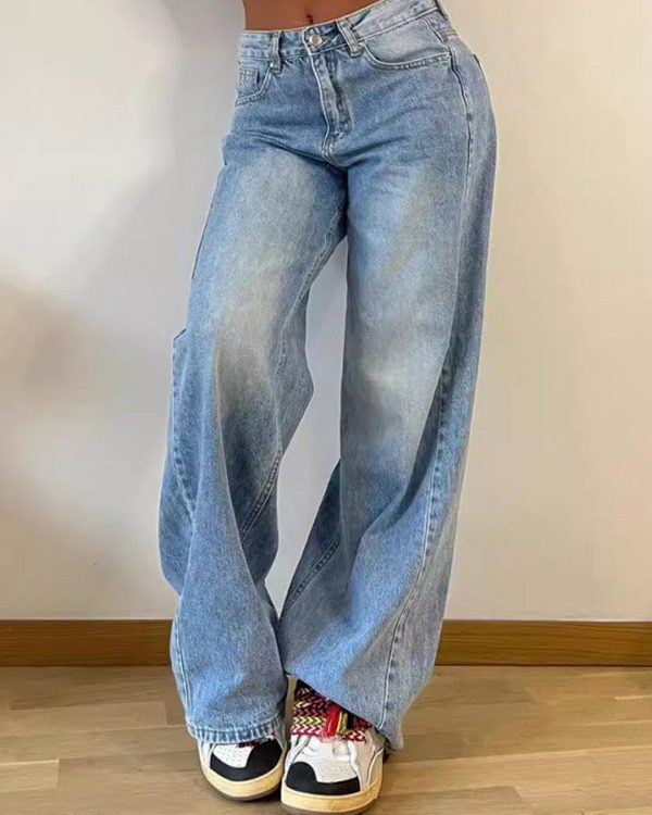 Loose Wide Leg Split-Joint Jean Pants Bottoms