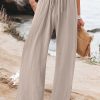 Loose Wide Leg Drawstring Elasticity Pockets Solid Color Pants Trousers
