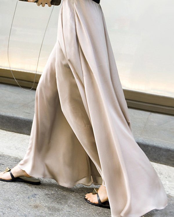 Simple Solid Color Elasticity High Waisted Wide Leg Pants
