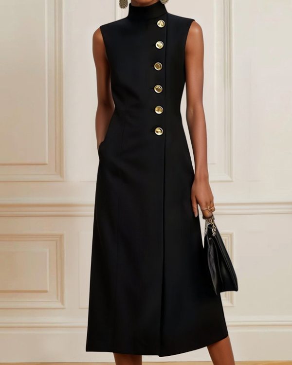 Loose Sleeveless Asymmetric Split-Joint High Neck Midi Dresses