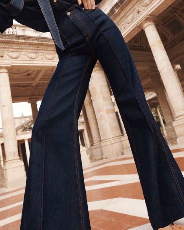 Flared High Waisted Split-Joint Jean Pants Bottoms