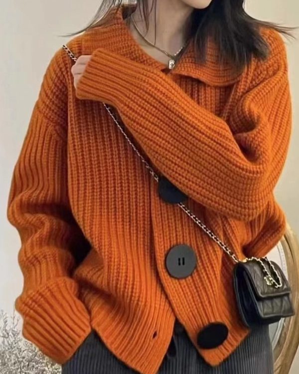 Long Sleeves Loose Buttoned Split-Joint Lapel Cardigan Tops