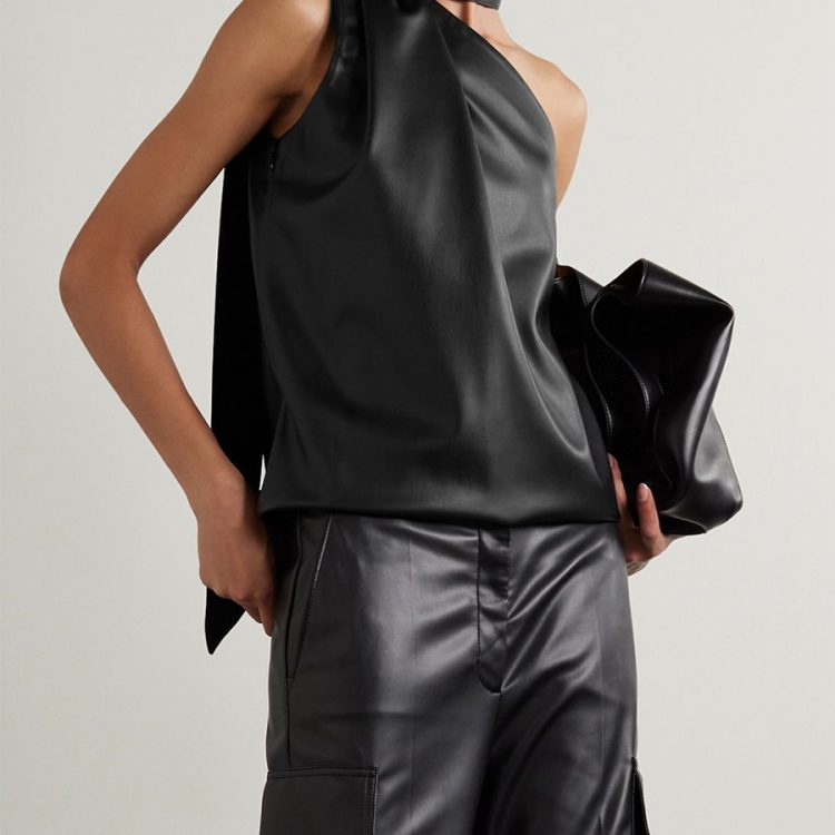 Sleeveless Asymmetric Solid Color High Neck Vest Top