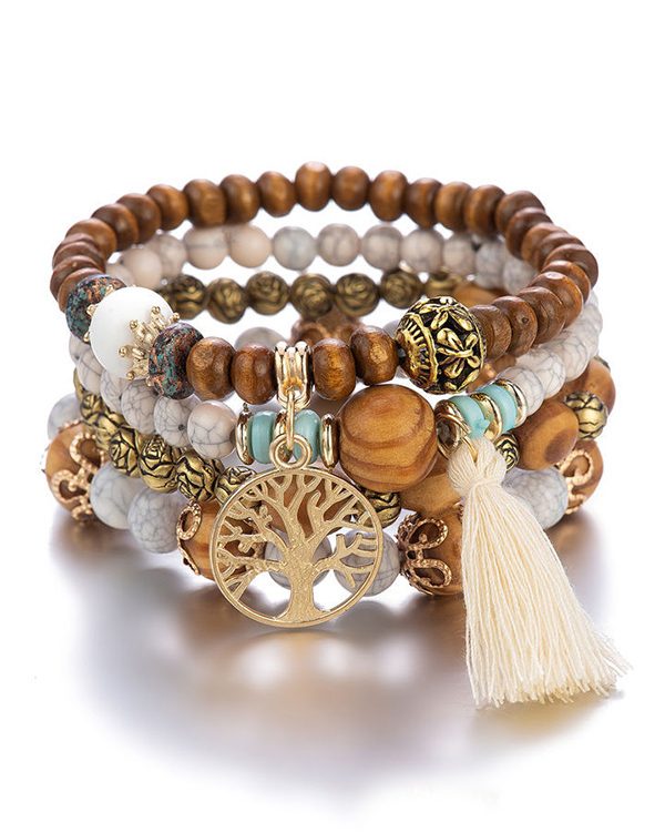 Bohemia Multi-Layer Wood Beads Handmade Tassels Bracelet