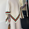 Irregular Clipping Loose Asymmetric Striped High Neck Sweater Tops