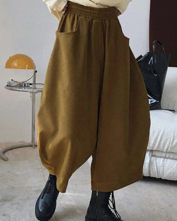 Harem Pants Wide Leg Elasticity Solid Color Split-Joint Pants Trousers