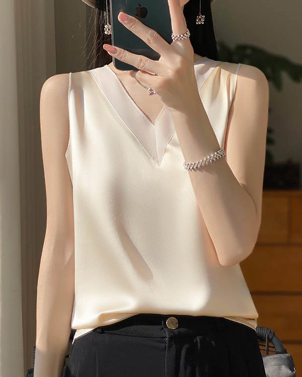 Loose Sleeveless Solid Color V-Neck Vest Top