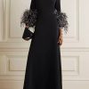 Elegant Simple Black And White Feather Long Sleeve Party Dress