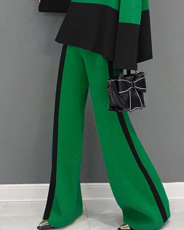 High Waisted Loose Contrast Color Pants Trousers