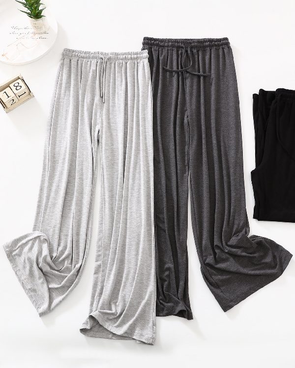 High Waisted Loose Drawstring Elasticity Solid Color Casual Pants Bottoms Trousers