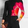 Long Sleeves Skinny Contrast Color Printed High Neck T-Shirts