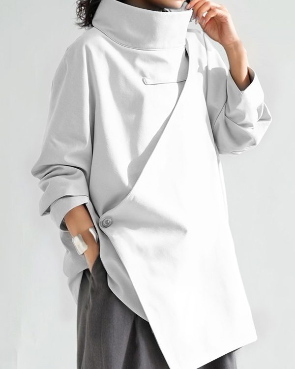 Long Sleeves Loose Solid Color High Neck T-Shirts Tops