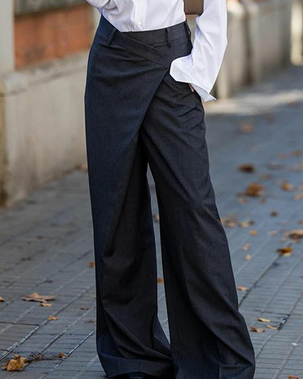 High Waisted Loose Asymmetric Solid Color Split-Joint Suit Pants Trousers