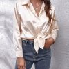 Long Sleeves Loose Solid Color Lapel Blouses