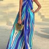 Loose Sleeveless Colorful Striped Halter-Neck Maxi Dresses