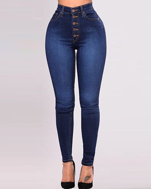 Skinny Leg High-Waisted Split-Joint Jean Pants Bottoms