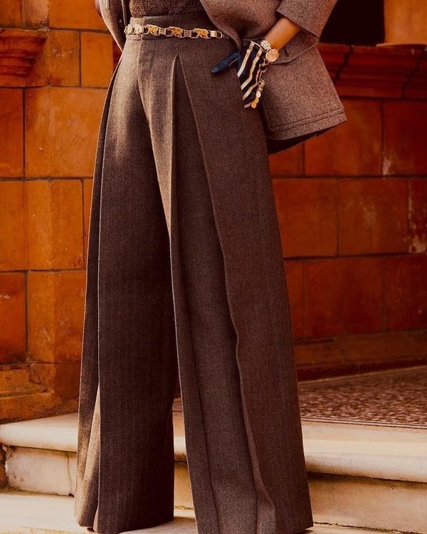 High Waisted Loose Pleated Pockets Solid Color Pants Trousers