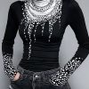 Long Sleeves Skinny Printed High-Neck T-Shirts Tops