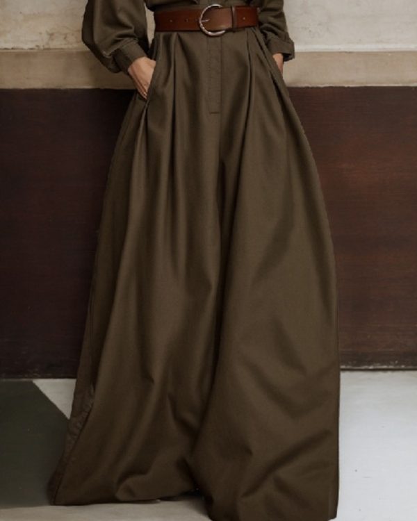 Loose Wide Leg Elasticity No Belt Pockets Solid Color Casual Pants Bottoms Trousers