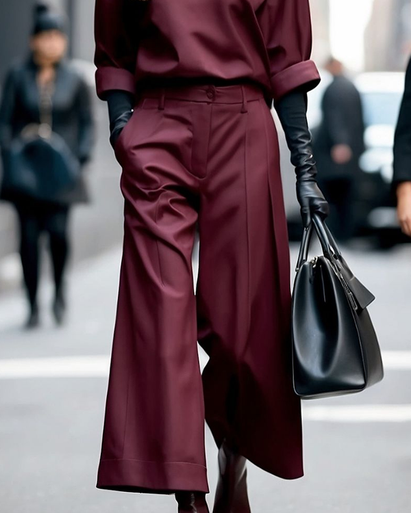 Loose Ninth Pants Solid Color Zipper Casual Pants Bottoms Trousers