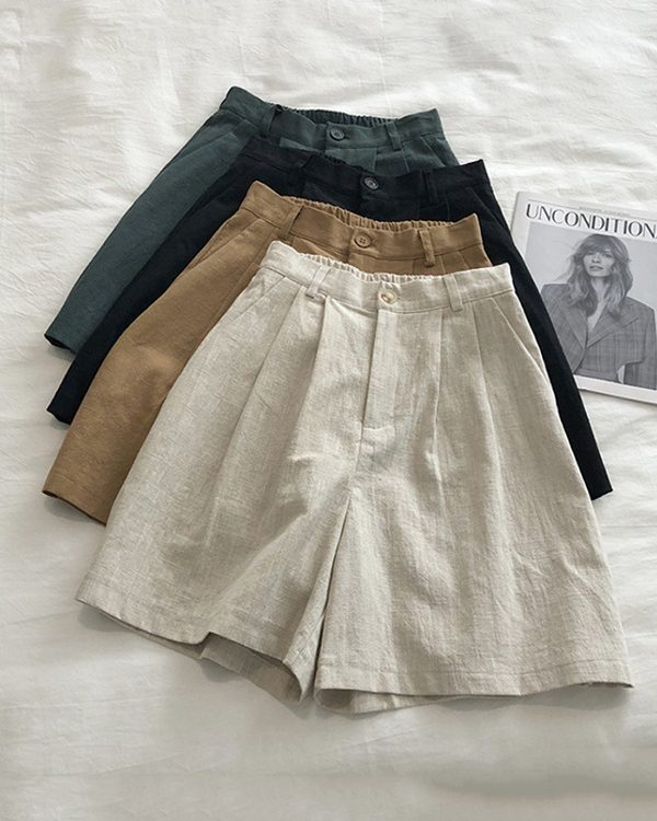 Loose Wide Leg Elasticity Pleated Solid Color Shorts