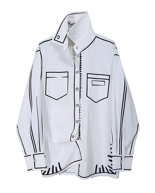 Simple White Black Contrast Color Printed Blouse