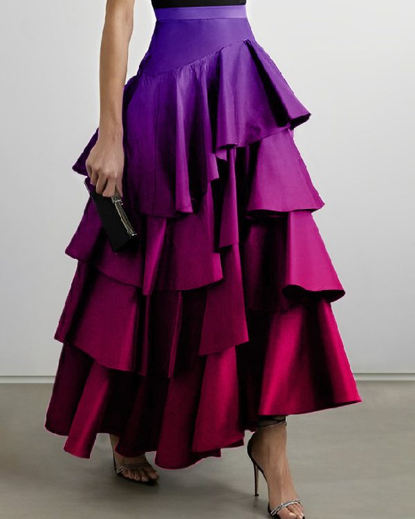 A-Line High Waisted Falbala Gradient Skirts Bottoms