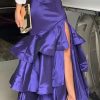 A-Line Loose Layered Solid Color Split-Side Skirts Bottoms