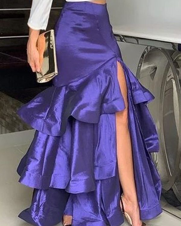 A-Line Loose Layered Solid Color Split-Side Skirts Bottoms