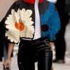 Contrast Color Floral Flower Print Zipper Stand Collar Jackets Outerwear