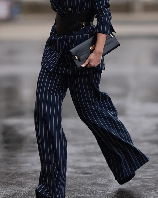 Loose Printed Striped Suit Pants Trousers