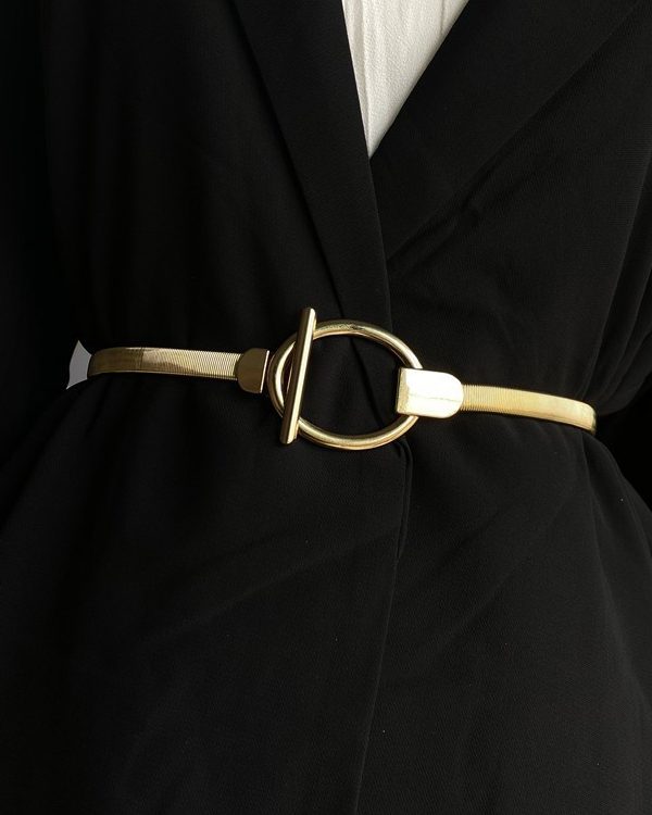 Buckle Geometric Pleated Solid Color Belts