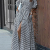 Loose Ruffle Sleeves Buttoned Plaid Pockets Lapel Maxi Dresses Shirt Dress