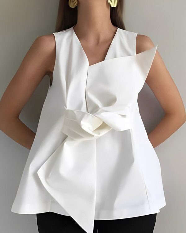 A-Line Loose Knot Solid Color V-Neck Vest Top