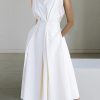 Sleeveless Solid Color Lapel Midi Dresses