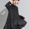 High-Low A-Line Falbala Split-Joint Split-Back High-Neck T-Shirts Tops