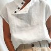 Solid Color Stand Collar Cap-Sleeve Shirts