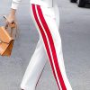 Loose Straight Leg Contrast Color Split-Joint Striped Pants Trousers