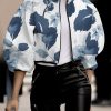 Loose Puff Sleeves Floral Printed Stand Collar Jackets Outerwear