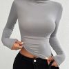 Long Sleeves Skinny Solid Color High Neck T-Shirts Tops