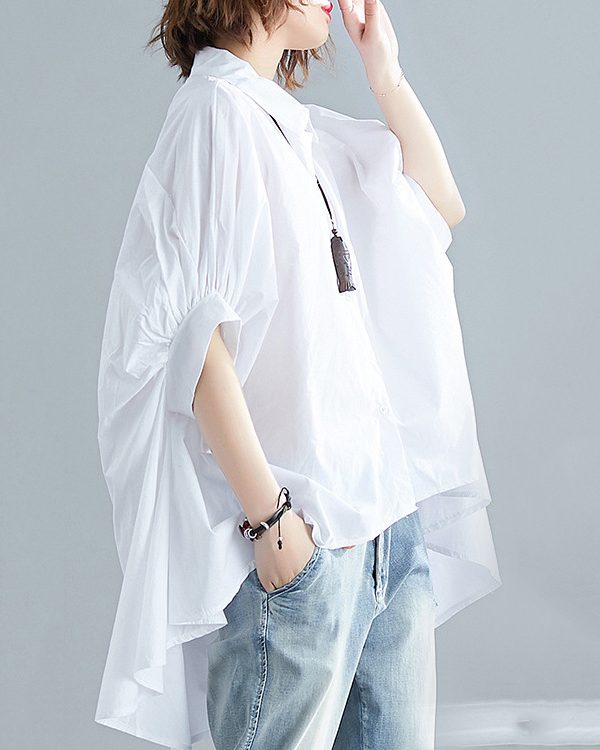 Irregular High-Low Oversize Batwing Sleeve Shirt
