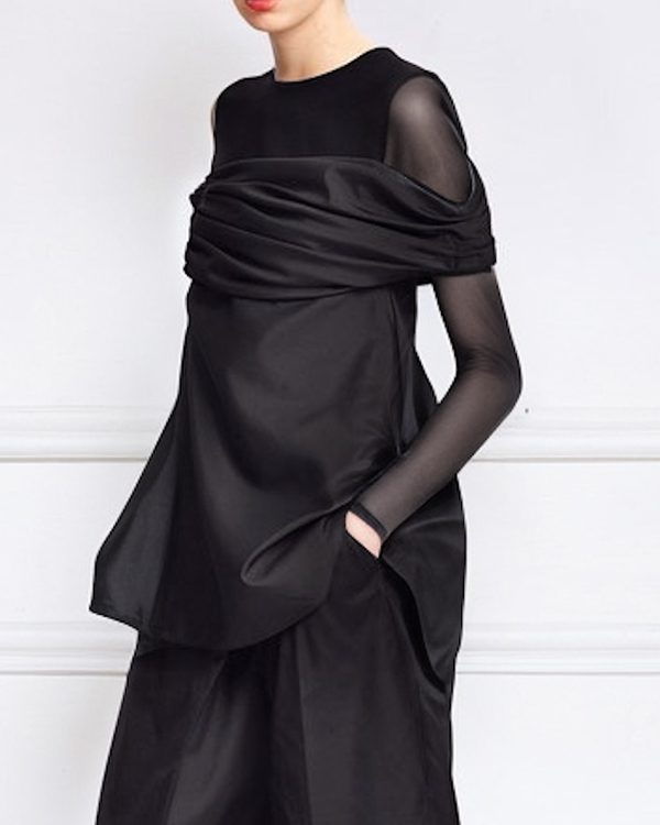 False Two Long Sleeves See-Through Solid Color Round-Neck T-Shirts Tops