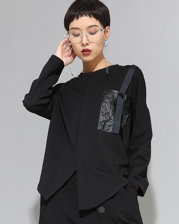 Fashion Loose Long Sleeves Split-Front Round-Neck T-Shirts Tops