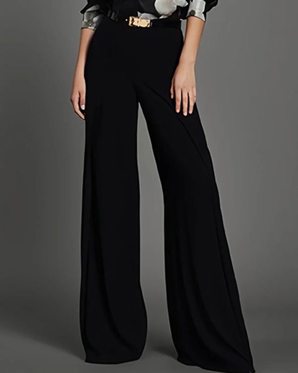 Loose Wide Leg High-Waisted Solid Color Pants Trousers