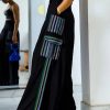 High Waisted Loose Pockets Split-Joint Striped Pants Trousers