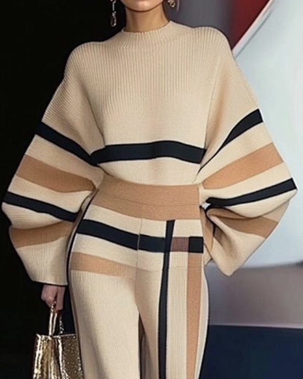 Loose Striped Round-Neck Pullovers Sweater Tops