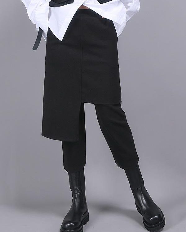 Black Empire False Two Asymmetric 9 Points Culottes Pants
