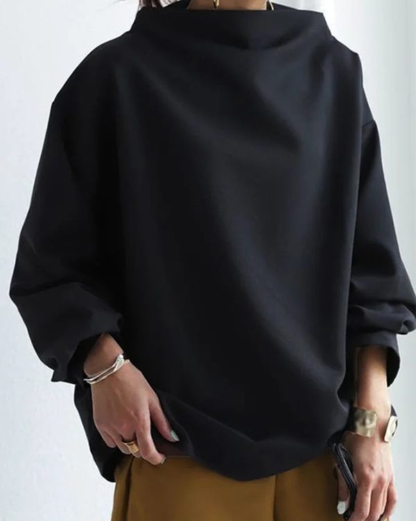Long Sleeves Loose Solid Color High-neck Sweatershirt