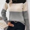 Long Sleeves Contrast Color Round-Neck Pullovers Sweater Tops
